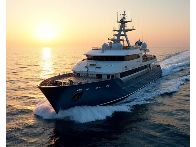 A modern trawler showing off its newly installed advanced trawl system and clear deck space.